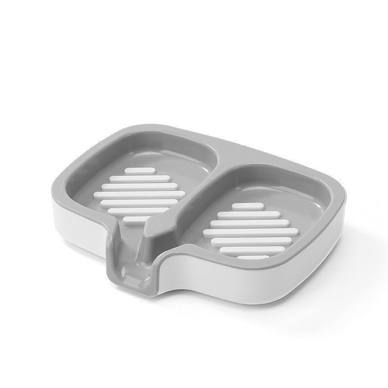 Savoniera Dubla cu Sistem de Scurgere a Apei, Suport Sapun pentru Baie si Bucatarie, Plastic ABS Rezistent, 14.5 x 18 x 3 cm, Alb/Gri
