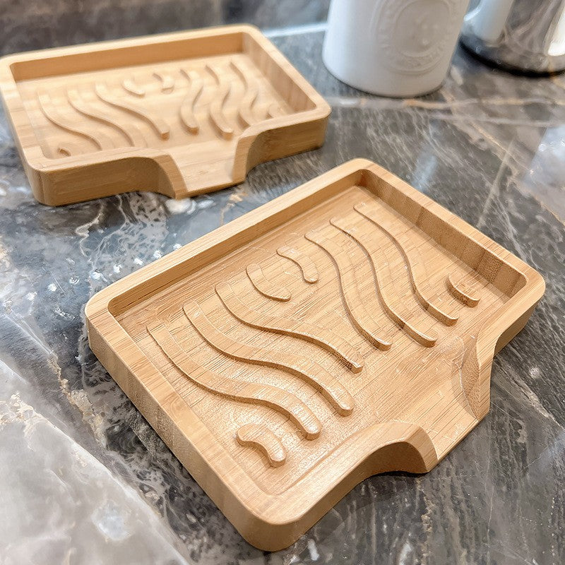 Savonieră din Lemn pentru Baie și Bucătărie, Sistem de Scurgere pentru Uscare Rapidă, Design Minimalist, Lemn Natural, 12.8 x 1.6 x 9.8 cm, Natur
