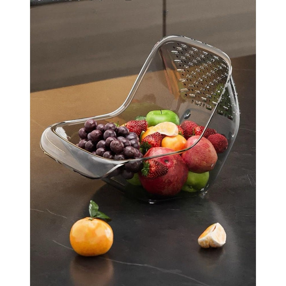 Cos de Spalat si Scurgere pentru Legume si Fructe, Strecuratoare cu Drenare Rapida, Bol Multifunctional, Material PET Transparent, 15.5 x 18.6 x 16.2 cm, Gri