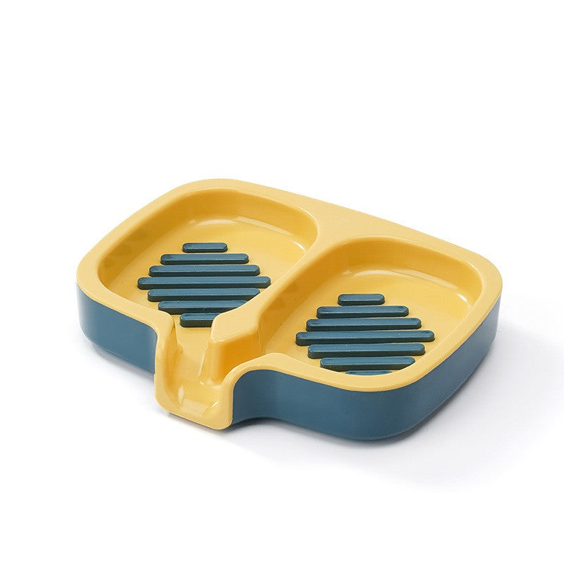 Savoniera Dubla cu Sistem de Scurgere a Apei, Suport Sapun pentru Baie si Bucatarie, Plastic ABS Rezistent, 14.5 x 18 x 3 cm, Albastru/Galben