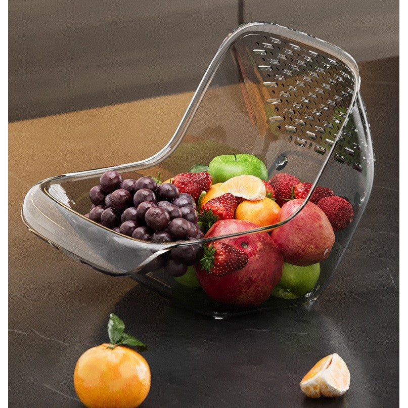 Coș de Spălat și Scurgere Legume, Fructe și Paste, Strecurătoare Multifuncțională cu Drenare Rapidă, Material PET Rezistent, 15.5 x 18.6 x 16.2 cm, Transparent