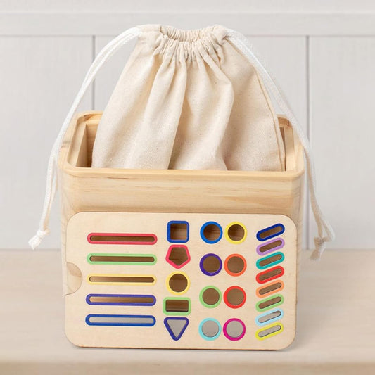 Jucarie Educativa de Sortare Montessori, Forme Geometrice si Culori, Dezvoltare Motorie, Lemn, Multicolor, +36 Luni, 10.2 x 16 x 10 cm