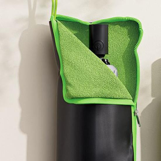 Husă Depozitare Umbrelă Impermeabilă, Interior Microfibră Absorbantă, Închidere Fermoar și Agățătoare, Pânză Oxford, 28 x 12 cm, Negru/Verde