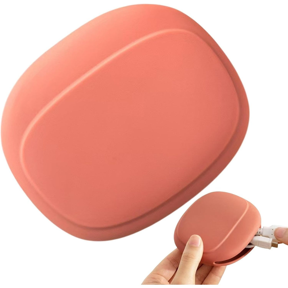 Husă Depozitare Căști și Cabluri, Organizator Portabil Multifuncțional, Silicon Rezistent la Apă, 8.5 x 10 x 2 cm, Roșu Oranj