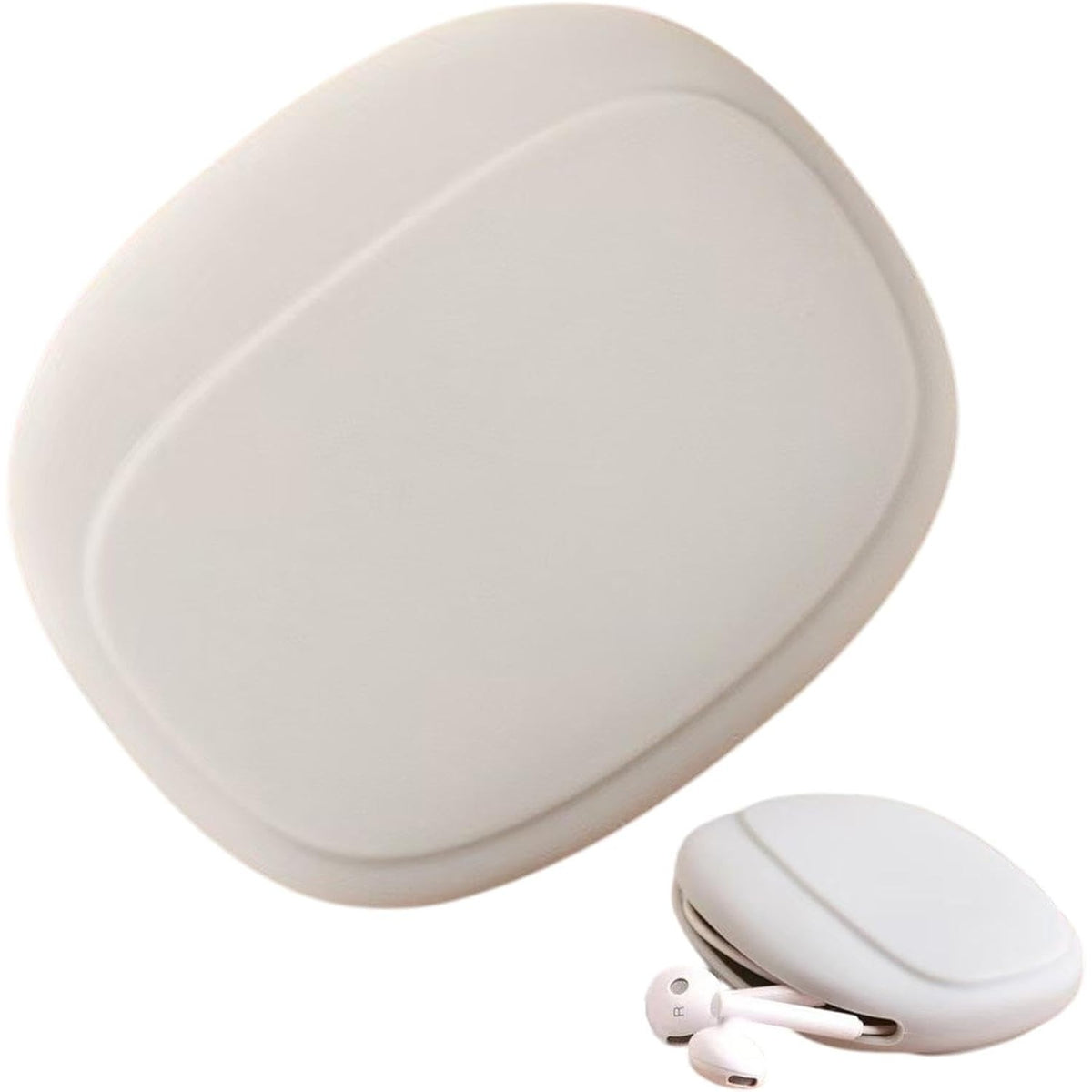 Husă Depozitare pentru Căști și Cabluri, Organizator Multifuncțional Portabil Rezistent la Apă și Praf, Silicon, 8.5 x 10 x 2 cm, Alb