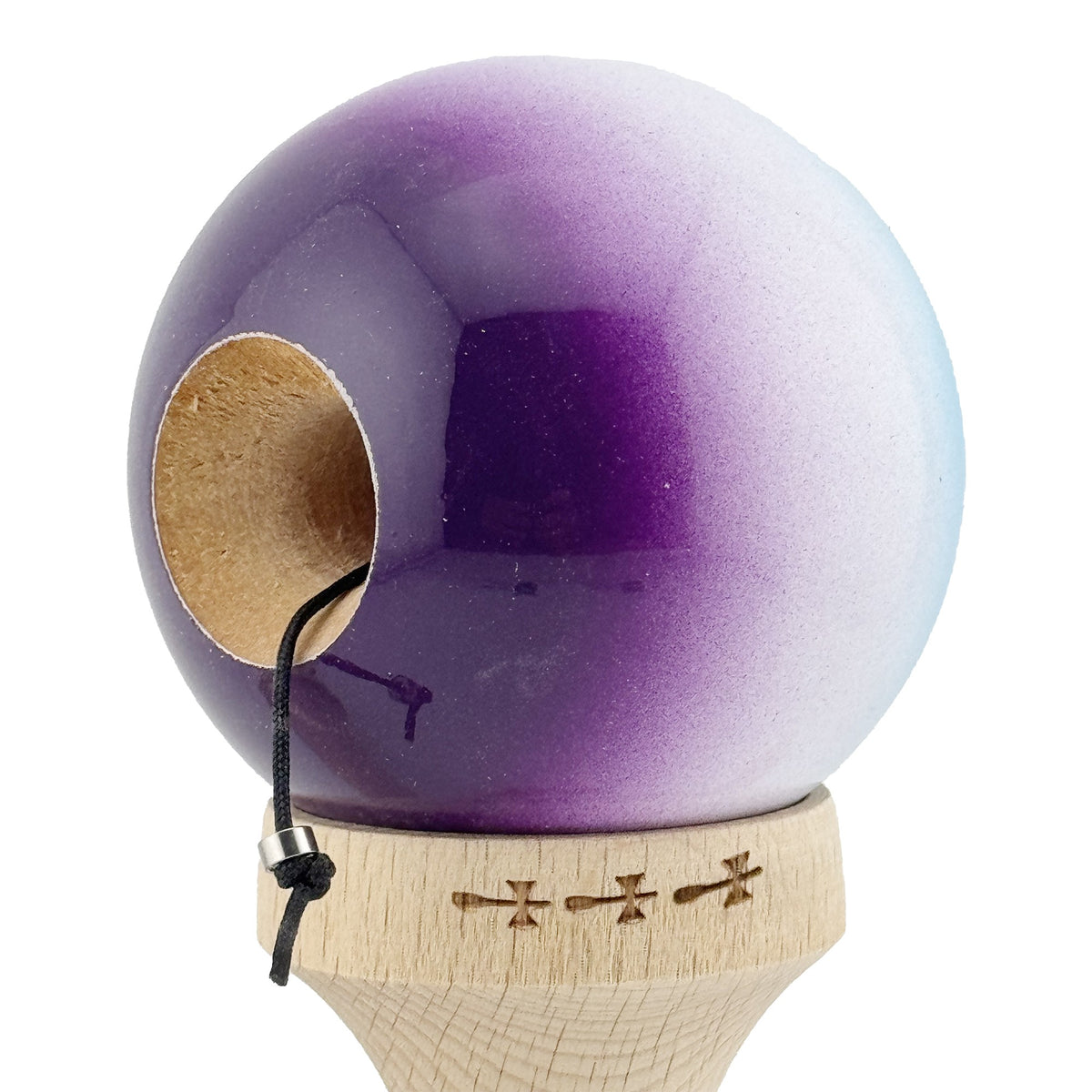 Kendama X Originala, Model Albastru / Alb / Mov in Degrade, Profesionala, Cupe Mari, Super Sticky, Rulment, Ata 55cm