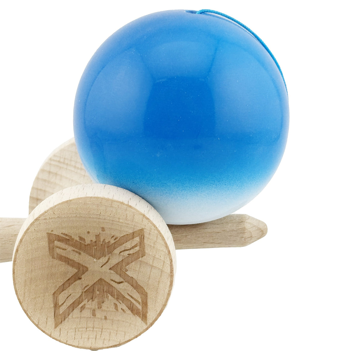 Kendama X Originala, Model Albastru / Alb in Degrade, Profesionala, Cupe Mari, Super Sticky, Rulment, Ata 55cm