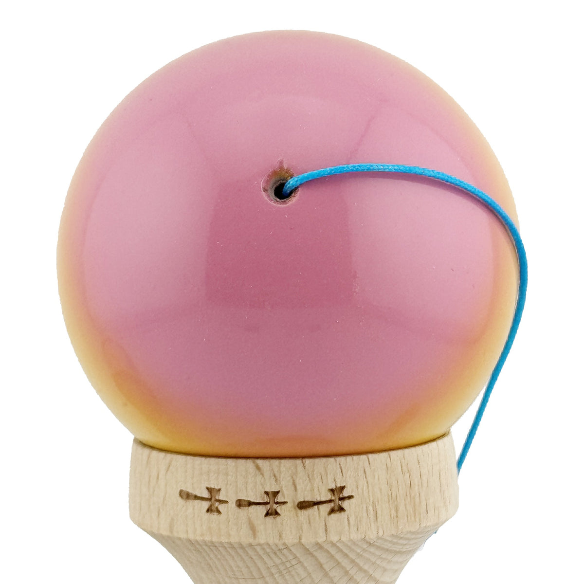 Kendama X Originala, Model Roz / Galben / Albastru in Degrade, Profesionala, Cupe Mari, Super Sticky, Rulment, Ata 55cm