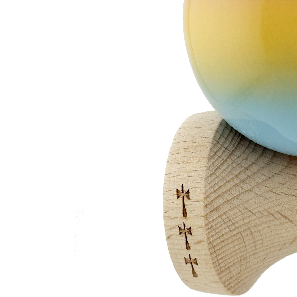Kendama X Originala, Model Roz / Galben / Albastru in Degrade, Profesionala, Cupe Mari, Super Sticky, Rulment, Ata 55cm