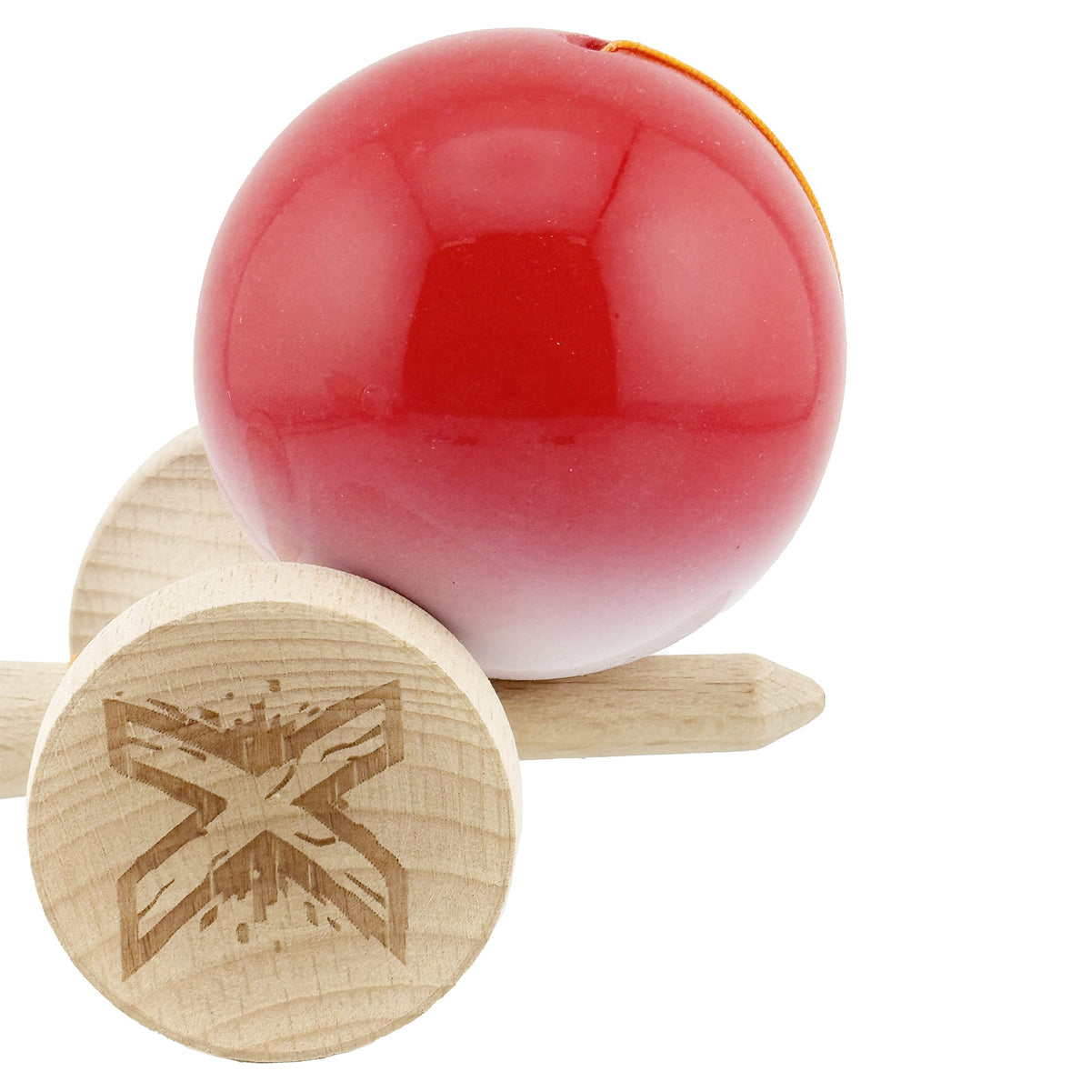 Kendama X Originala, Model Rosu / Alb in Degrade, Profesionala, Cupe Mari, Super Sticky, Rulment, Ata 55cm
