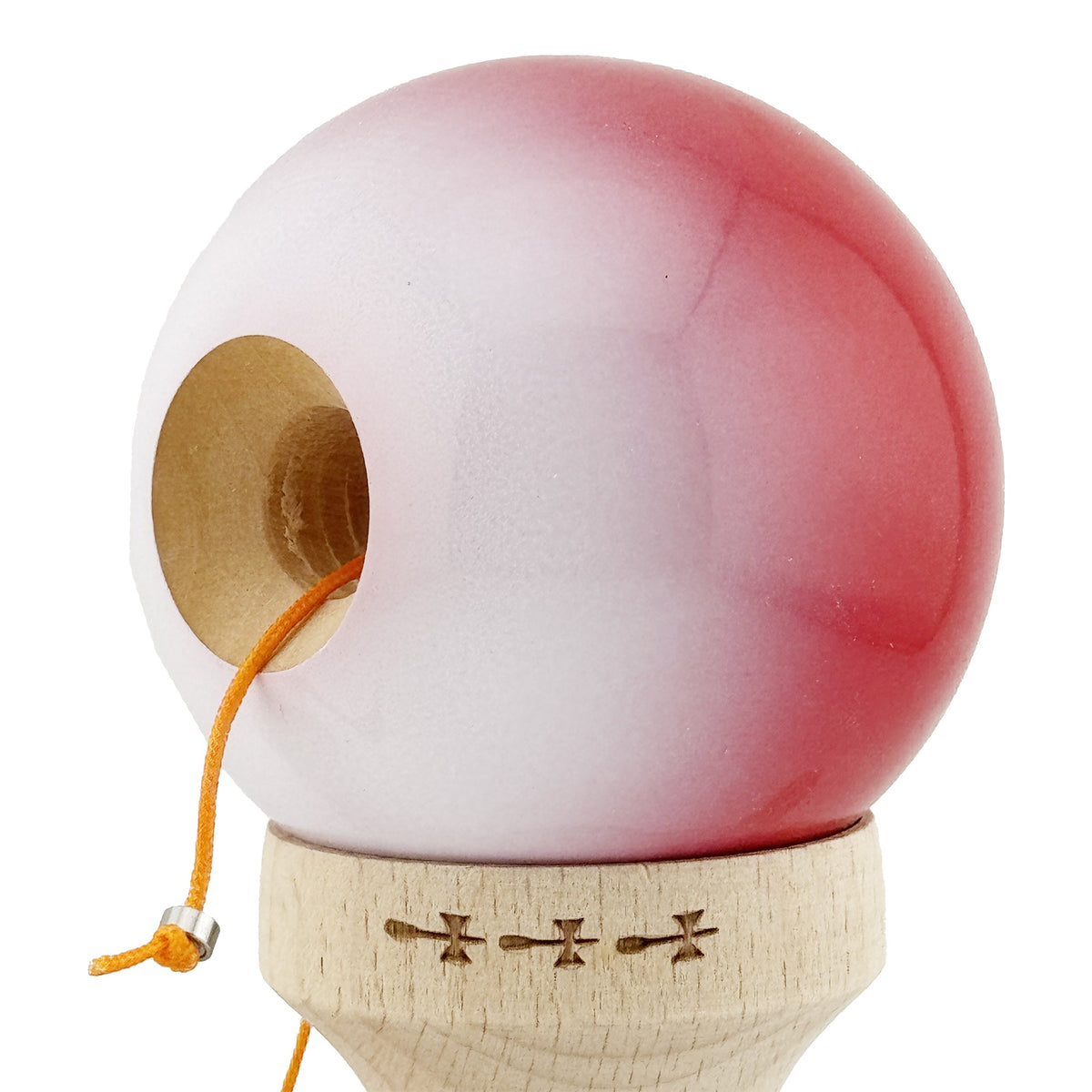 Kendama X Originala, Model Rosu / Alb in Degrade, Profesionala, Cupe Mari, Super Sticky, Rulment, Ata 55cm