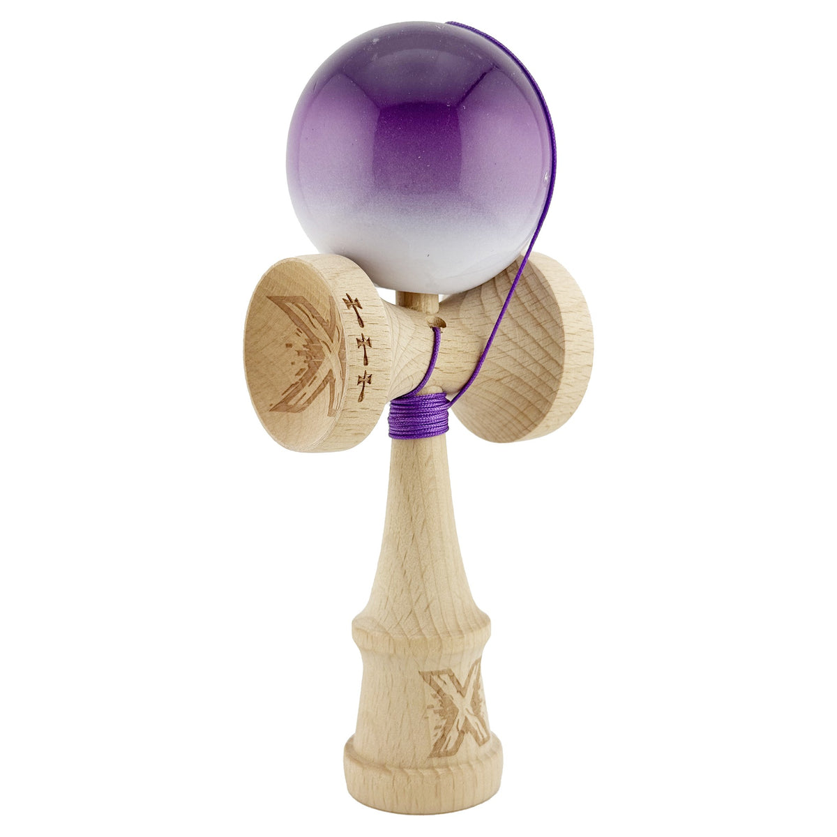 Kendama X Originala, Model Mov / Alb in Degrade, Profesionala, Cupe Mari, Super Sticky, Rulment, Ata 55cm