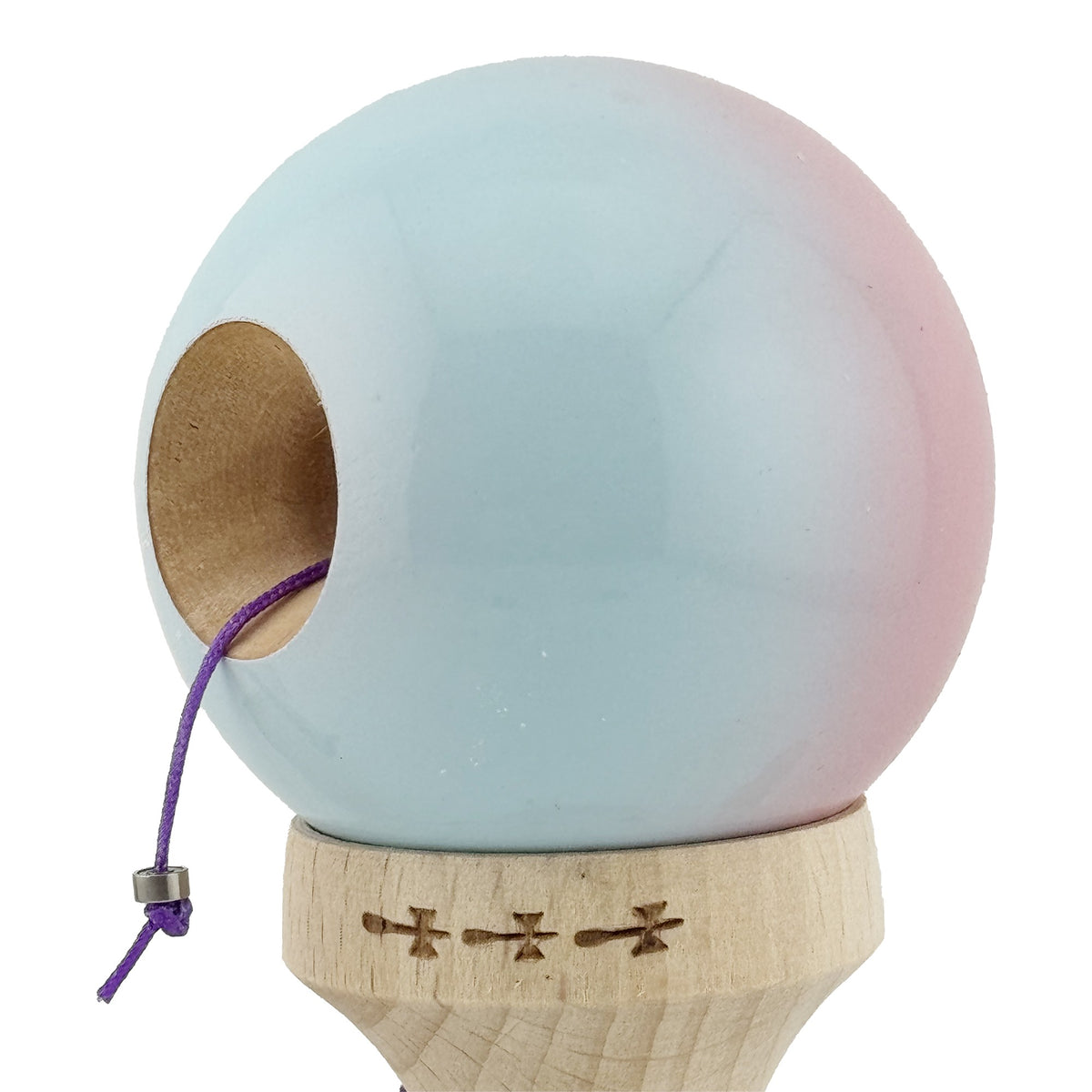 Kendama X Originala, Model Roz / Verde Deschis in Degrade, Profesionala, Cupe Mari, Super Sticky, Rulment, Ata 55cm
