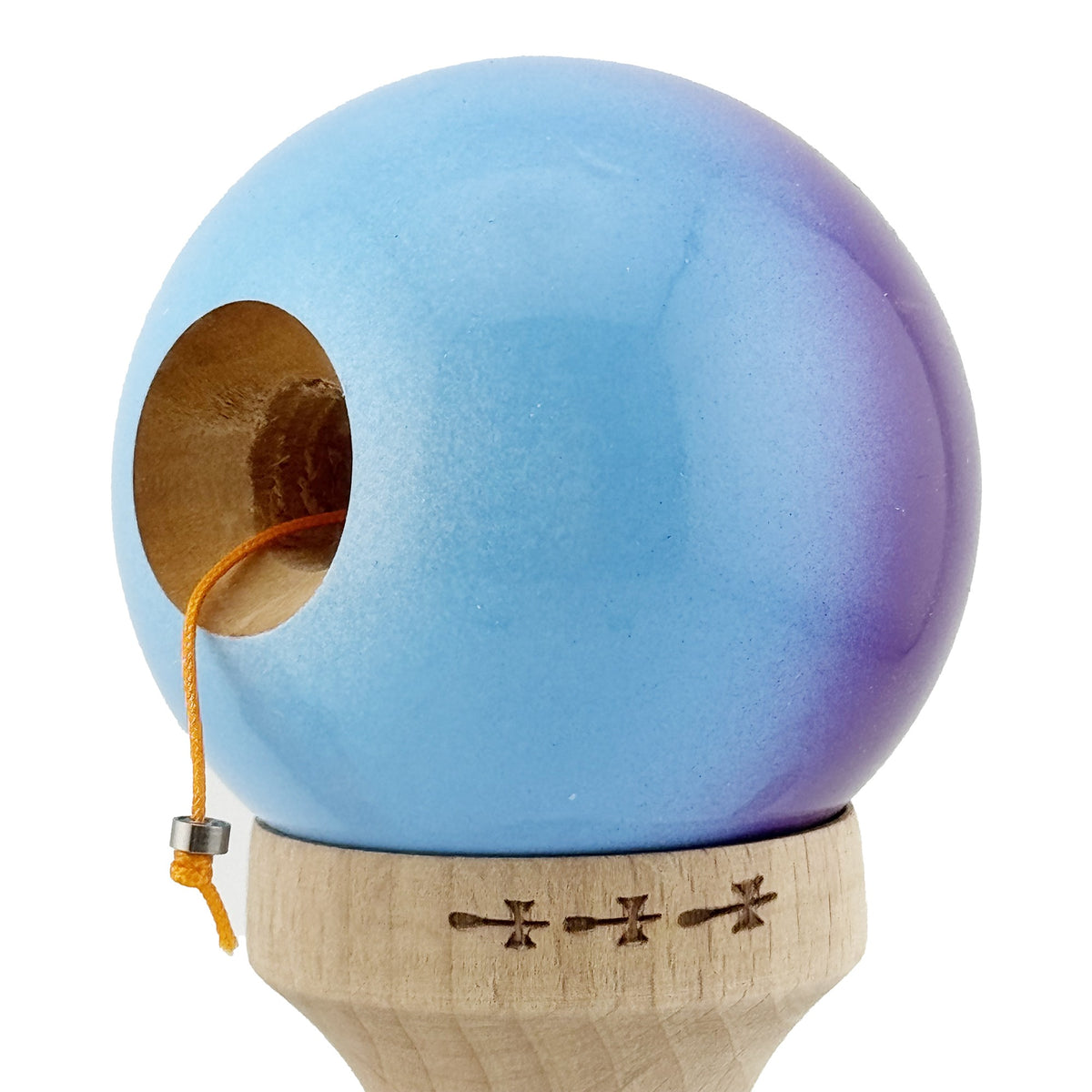 Kendama X Originala, Model Mov / Albastru in Degrade, Profesionala, Cupe Mari, Super Sticky, Rulment, Ata 55cm