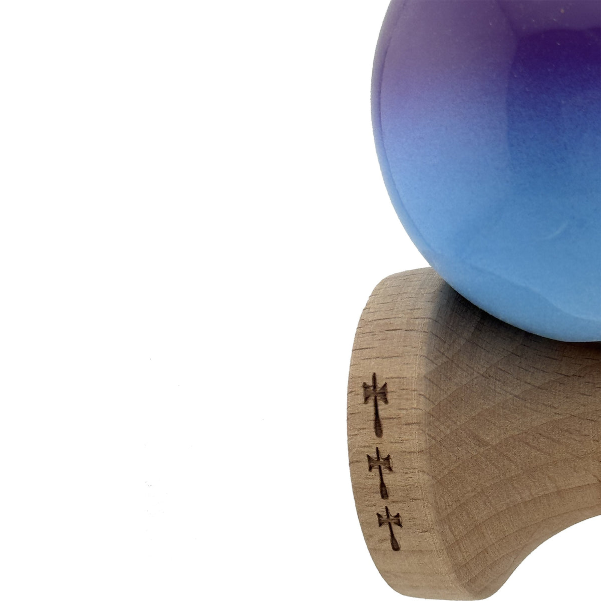 Kendama X Originala, Model Mov / Albastru in Degrade, Profesionala, Cupe Mari, Super Sticky, Rulment, Ata 55cm