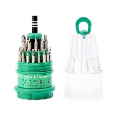 Set de Surubelnite de Precizie 31-in-1 cu Clichet, Maner Magnetic Ergonomic pentru Reparatii Electronice, Otel Inoxidabil, Verde, 10 x 5 x 5 cm