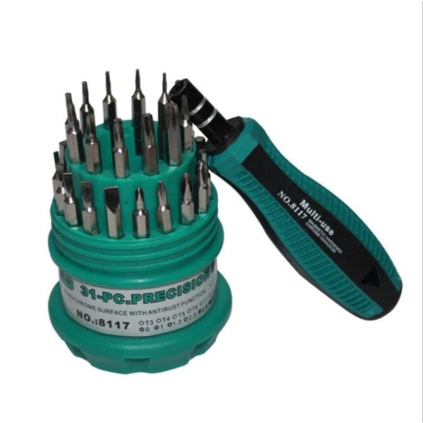 Set de Surubelnite de Precizie 31-in-1 cu Clichet, Maner Magnetic Ergonomic pentru Reparatii Electronice, Otel Inoxidabil, Verde, 10 x 5 x 5 cm