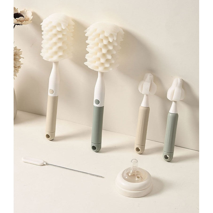 Set Perii pentru Spalat Biberoane, Tetine si Paie, Curatare 360 Grade, Maner Ergonomic, Burete si Polipropilena fara BPA, Verde, 3 Piese
