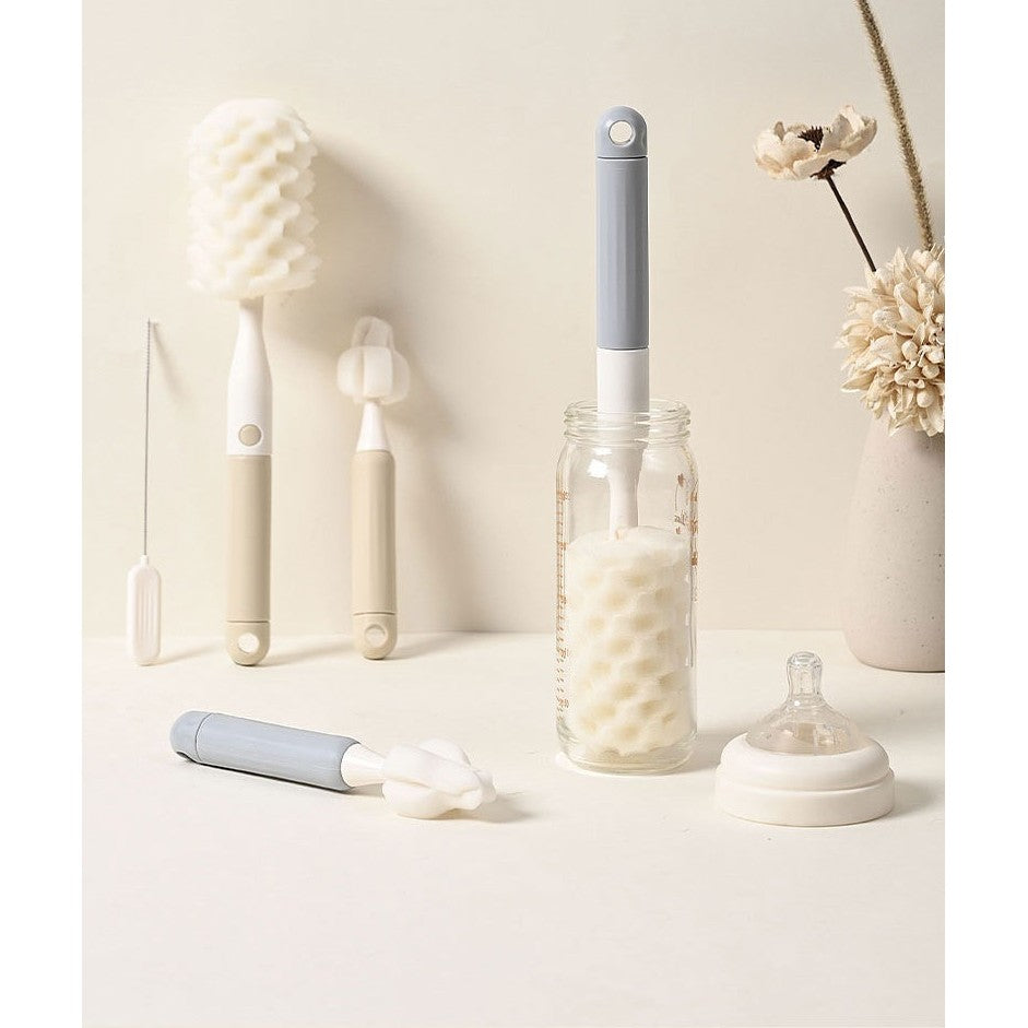 Set Perii de Spalat Biberoane, Curatare 360 Grade pentru Tetina si Pai, Fara BPA, Material PP si Burete, Set 3 Piese, Gri