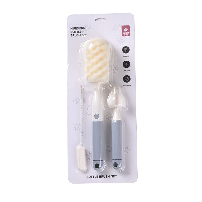 Set Perii de Spalat Biberoane, Curatare 360 Grade pentru Tetina si Pai, Fara BPA, Material PP si Burete, Set 3 Piese, Gri