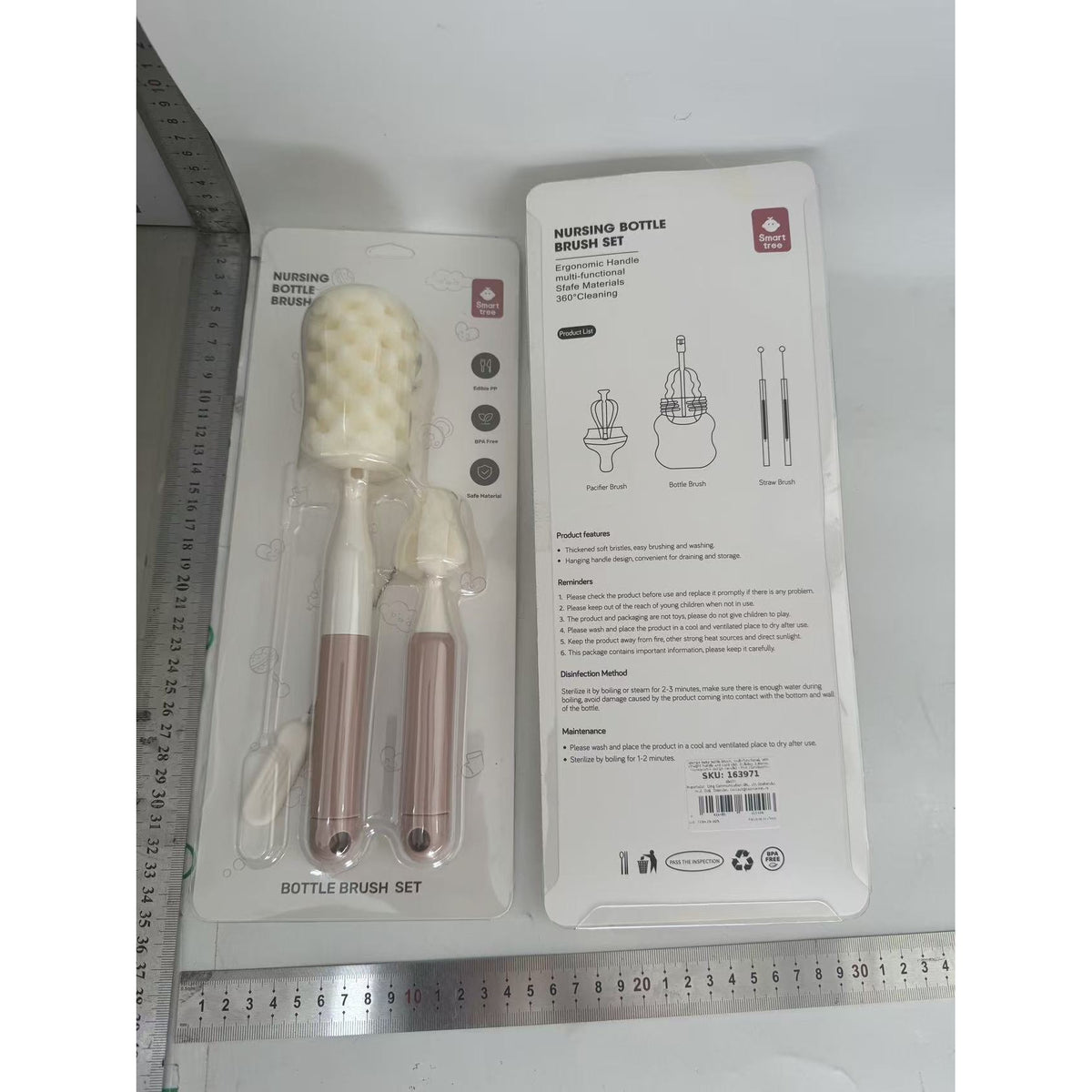 Set Perii pentru Biberon, Tetina si Paie, Curatare 360 Grade, Maner Ergonomic, Burete si PP fara BPA, Roz, 3 Piese
