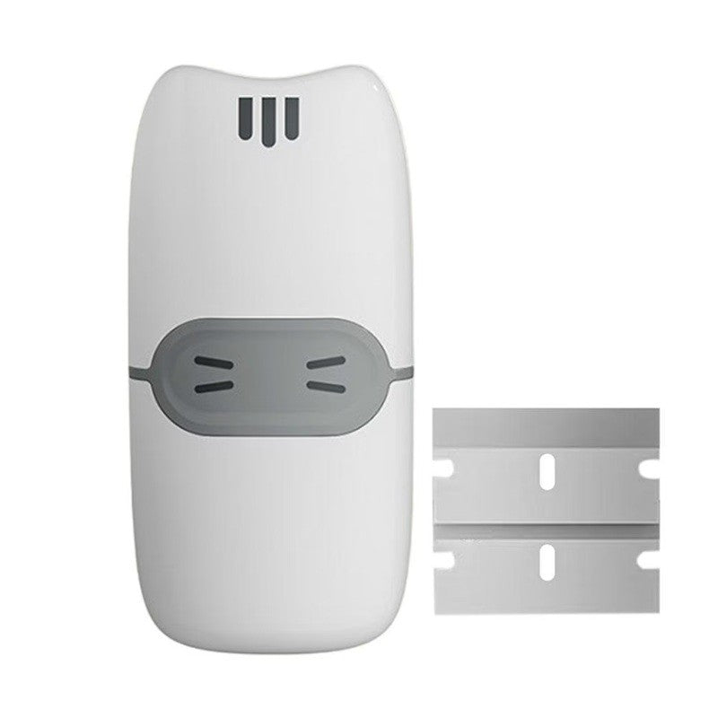Mini Racleta De Curatare Pentru Etichete Si Adezivi, Razuitor Multifunctional Din ABS Si Metal, 2 Lame Metalice Incluse, 10 x 4.8 x 1 cm, Alb/Gri