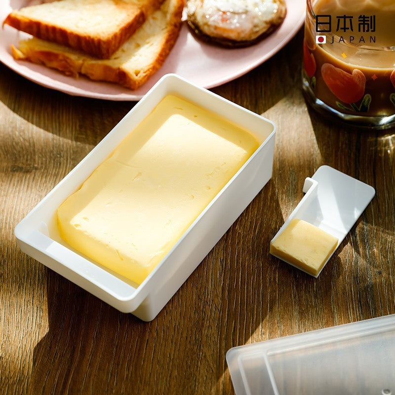 Cutie Pentru Unt Cu Capac Si Spatula Pentru Portionare, Recipient Depozitare Multifunctional, Plastic PP Alimentar, 15.9 x 8.8 x 4.9 cm, Alb