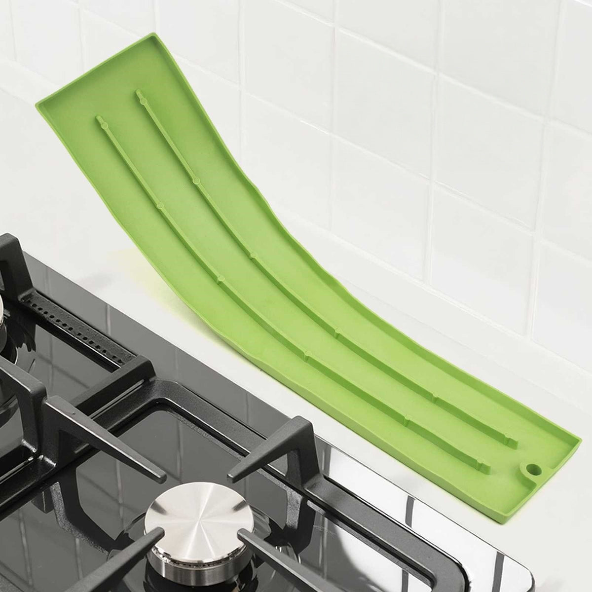Suport Scurgere Vase și Ustensile Bucătărie, Organizator Multifuncțional pentru Capace și Spatule, Silicon Premium Termorezistent, Anti-alunecare, 30 x 8 x 1 cm, Verde
