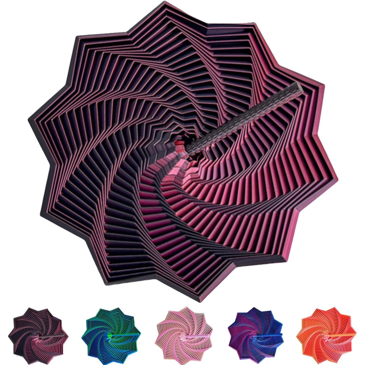 Jucarie Decompresie Anti-Stress, Stea 3D Geometrica cu Efect DuoChrome, Turn Magic Extensibil cu Maner Spirala, Material PLA, 17 cm, Negru/Rosu