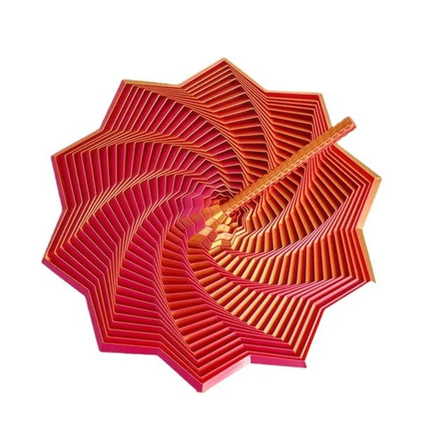 Jucarie Decompresie Anti-stress, Stea 3D Geometrica Extensibila, Turn Magic cu Maner Spirala si Efect DuoChrome, Material PLA, 11 cm, Rosu/Auriu