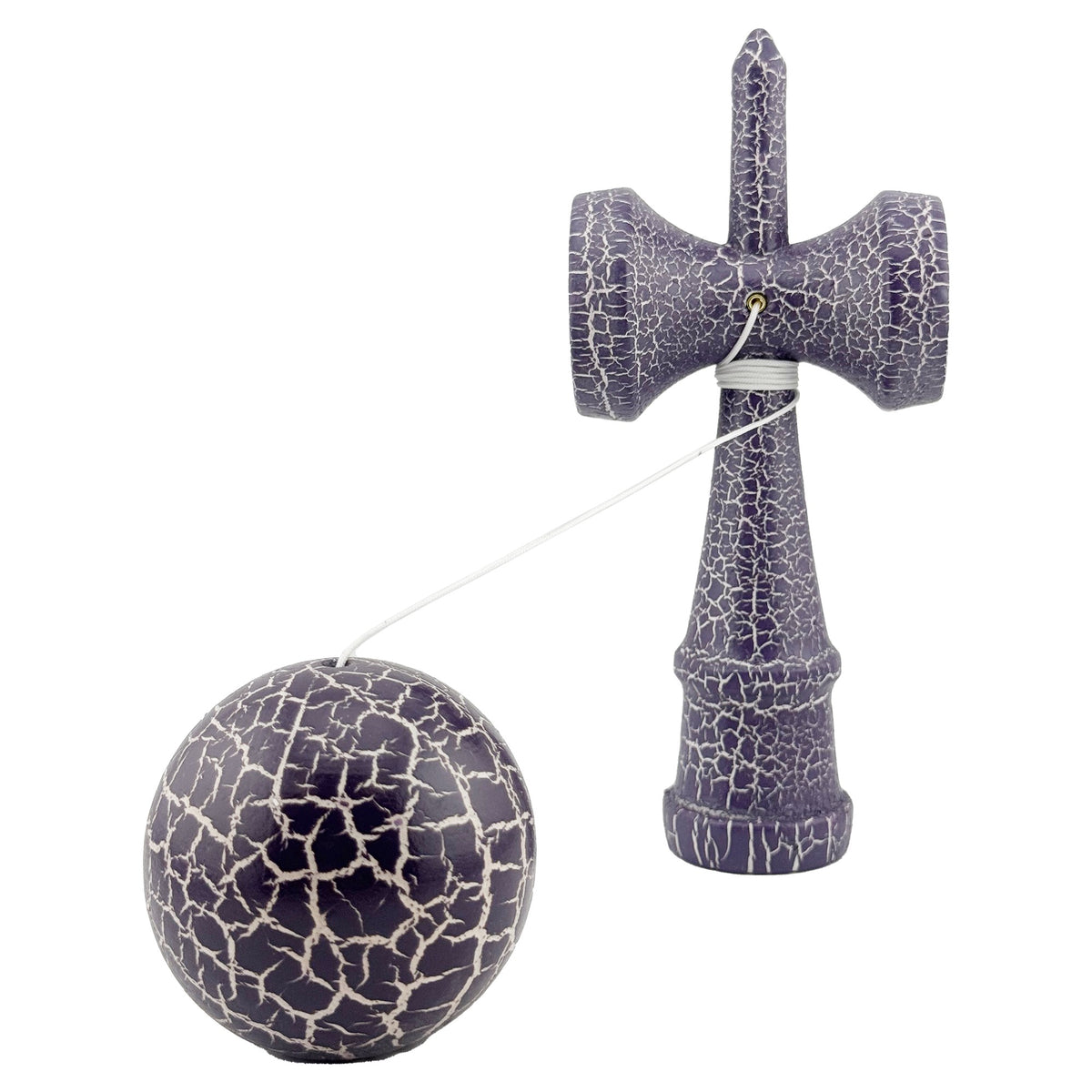 Kendama X Originala Berbis – Jucarie Interactiva din Lemn, 18 cm, Joc de Indemanare pentru Copii si Adulti, Design Cracked Mov-Alb