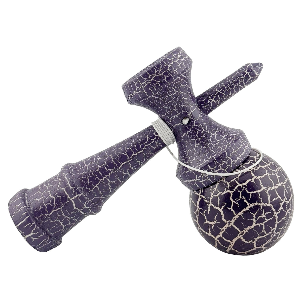 Kendama X Originala Berbis – Jucarie Interactiva din Lemn, 18 cm, Joc de Indemanare pentru Copii si Adulti, Design Cracked Mov-Alb