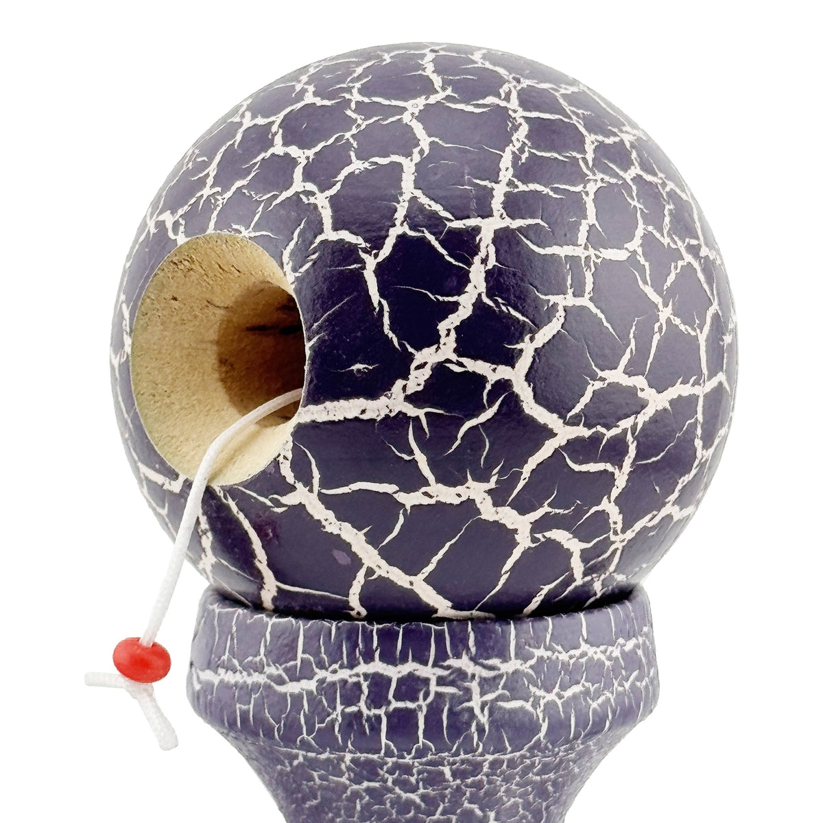 Kendama X Originala Berbis – Jucarie Interactiva din Lemn, 18 cm, Joc de Indemanare pentru Copii si Adulti, Design Cracked Mov-Alb