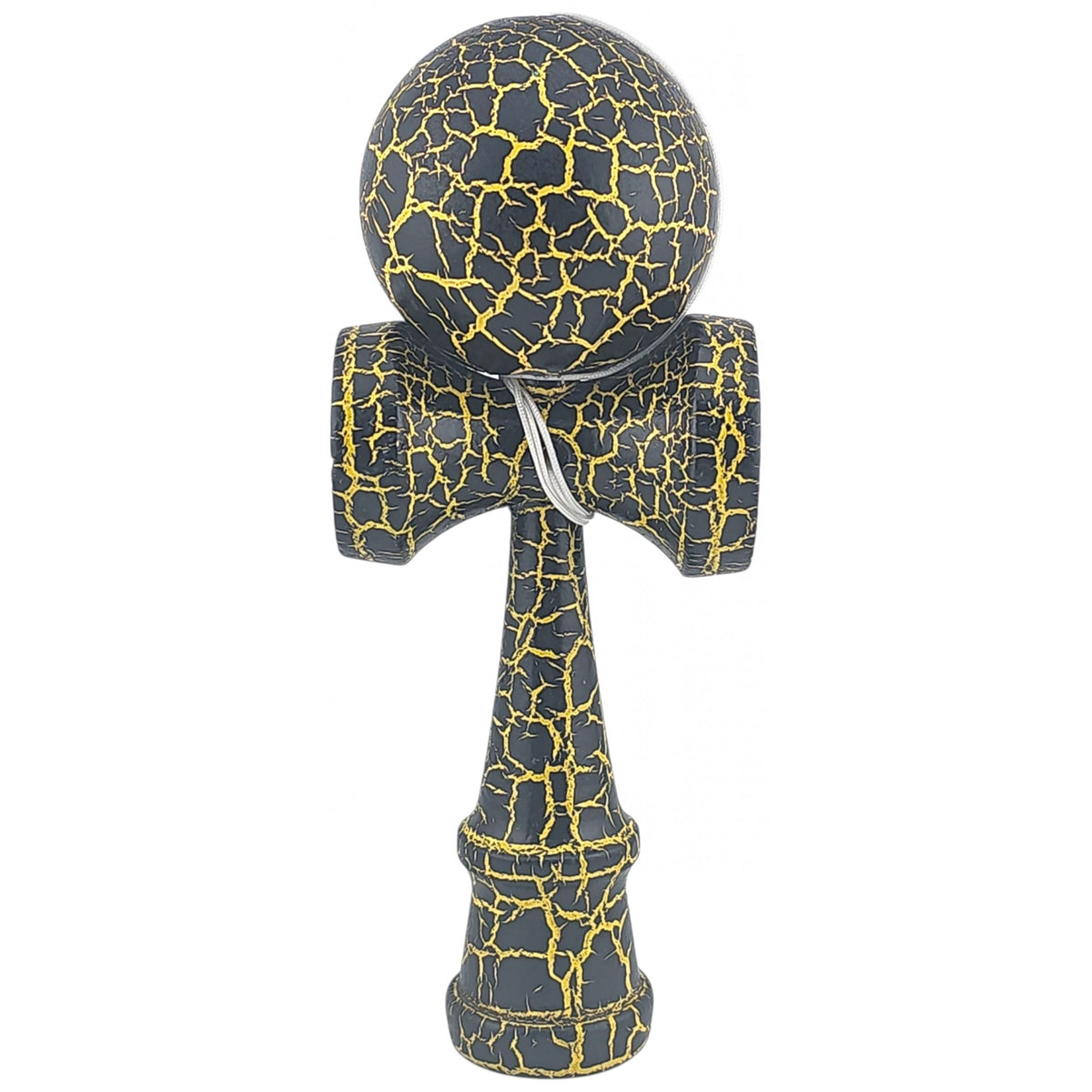 Kendama X Originala Berbis – Jucarie Interactiva din Lemn, 18 cm, Joc de Indemanare pentru Copii si Adulti, Design Cracked Negru-Galben