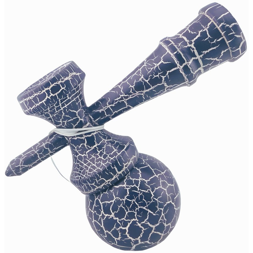 Kendama X Originala Berbis – Jucarie Interactiva din Lemn, 18 cm, Joc de Indemanare pentru Copii si Adulti, Design Cracked Albastru Inchis-Gri