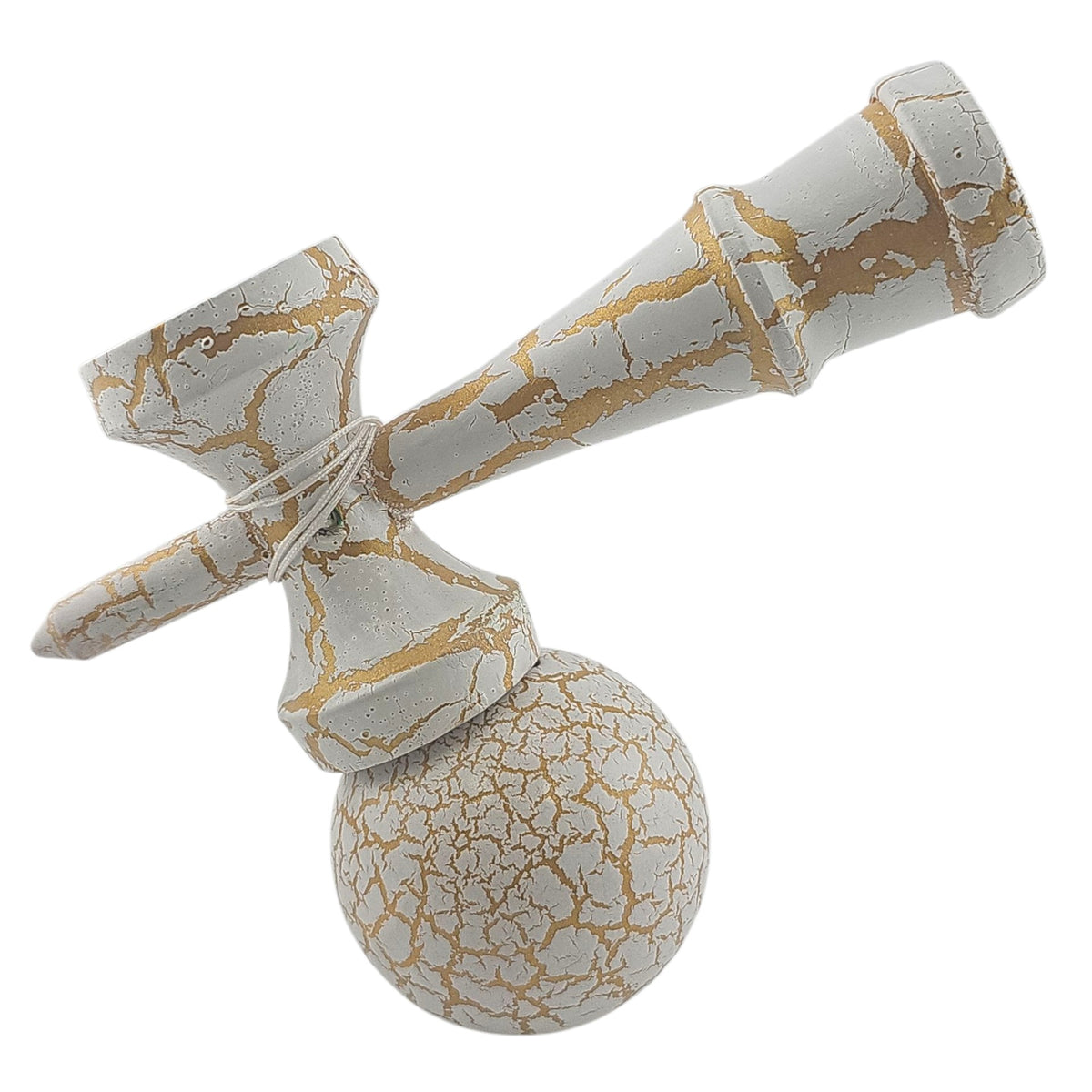 Kendama X Originala Berbis – Jucarie Interactiva din Lemn, 18 cm, Joc de Indemanare pentru Copii si Adulti, Design Cracked Alb-Galben