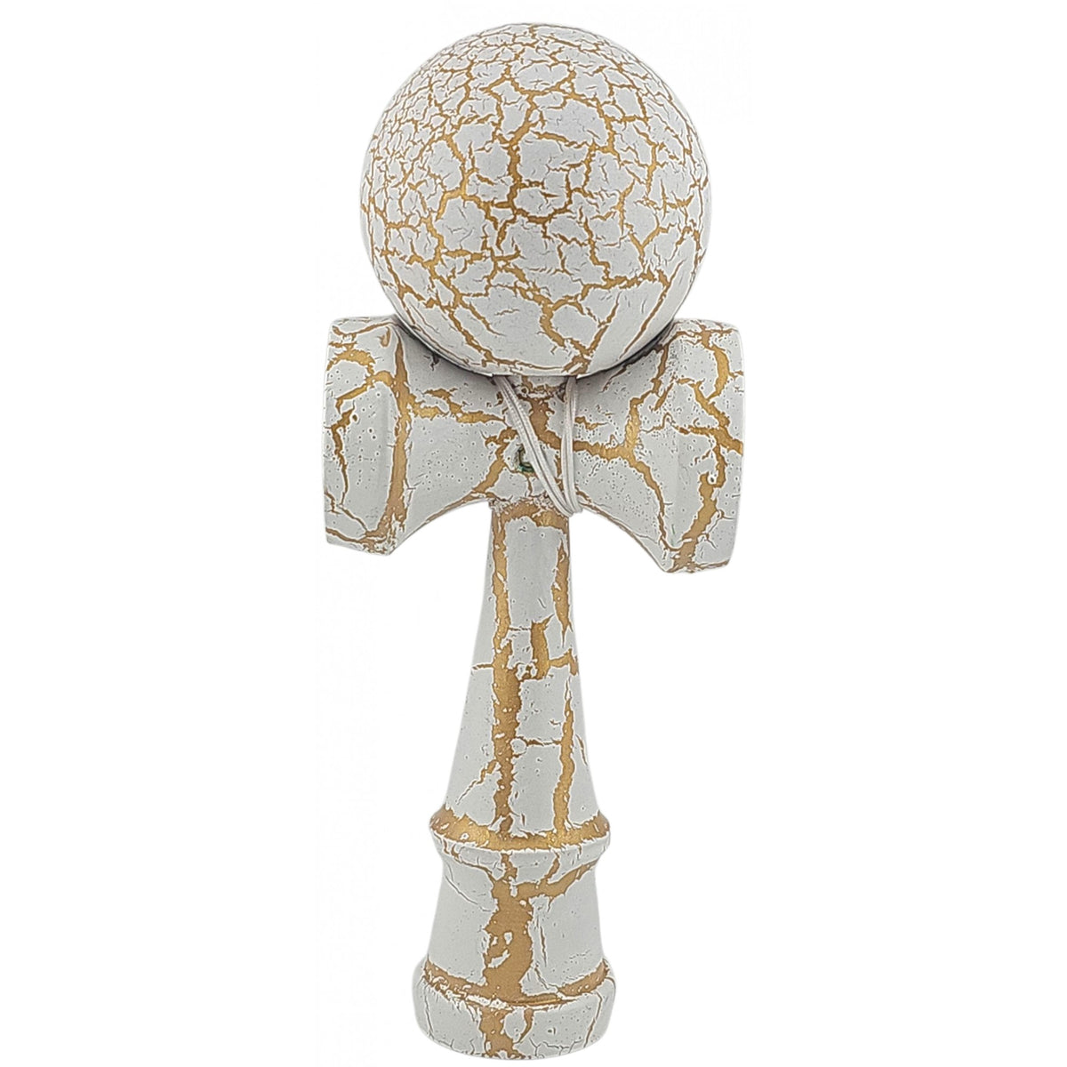 Kendama X Originala Berbis – Jucarie Interactiva din Lemn, 18 cm, Joc de Indemanare pentru Copii si Adulti, Design Cracked Alb-Galben