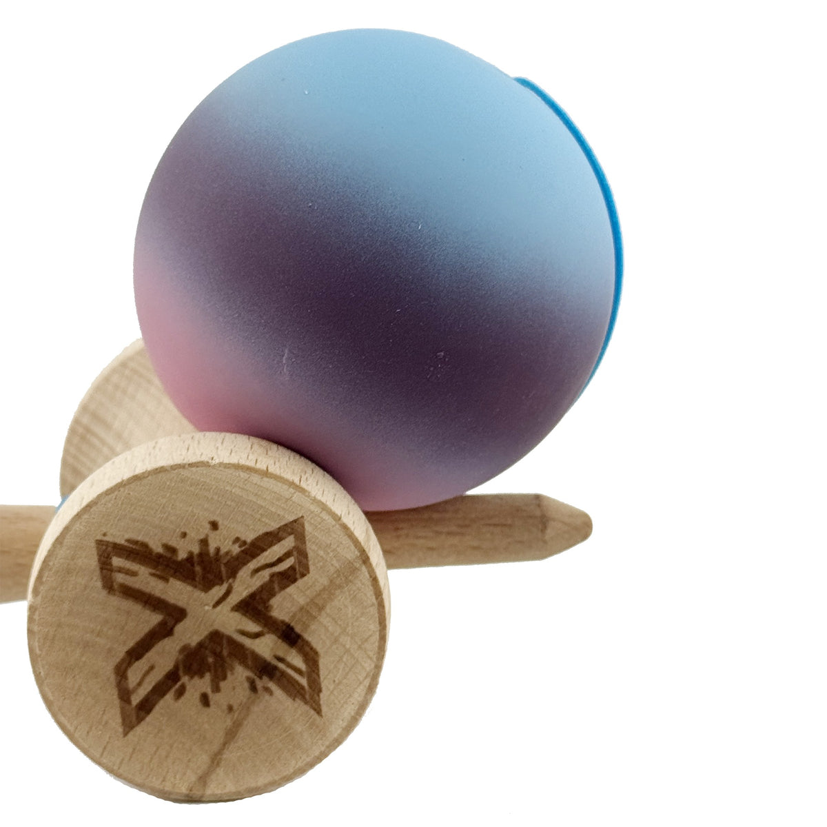 Kendama X Originala, Model Albastru / Mov / Roz in Degrade, Profesionala, Cupe Mari, Rubber Grip, Rulment, Ata 55cm