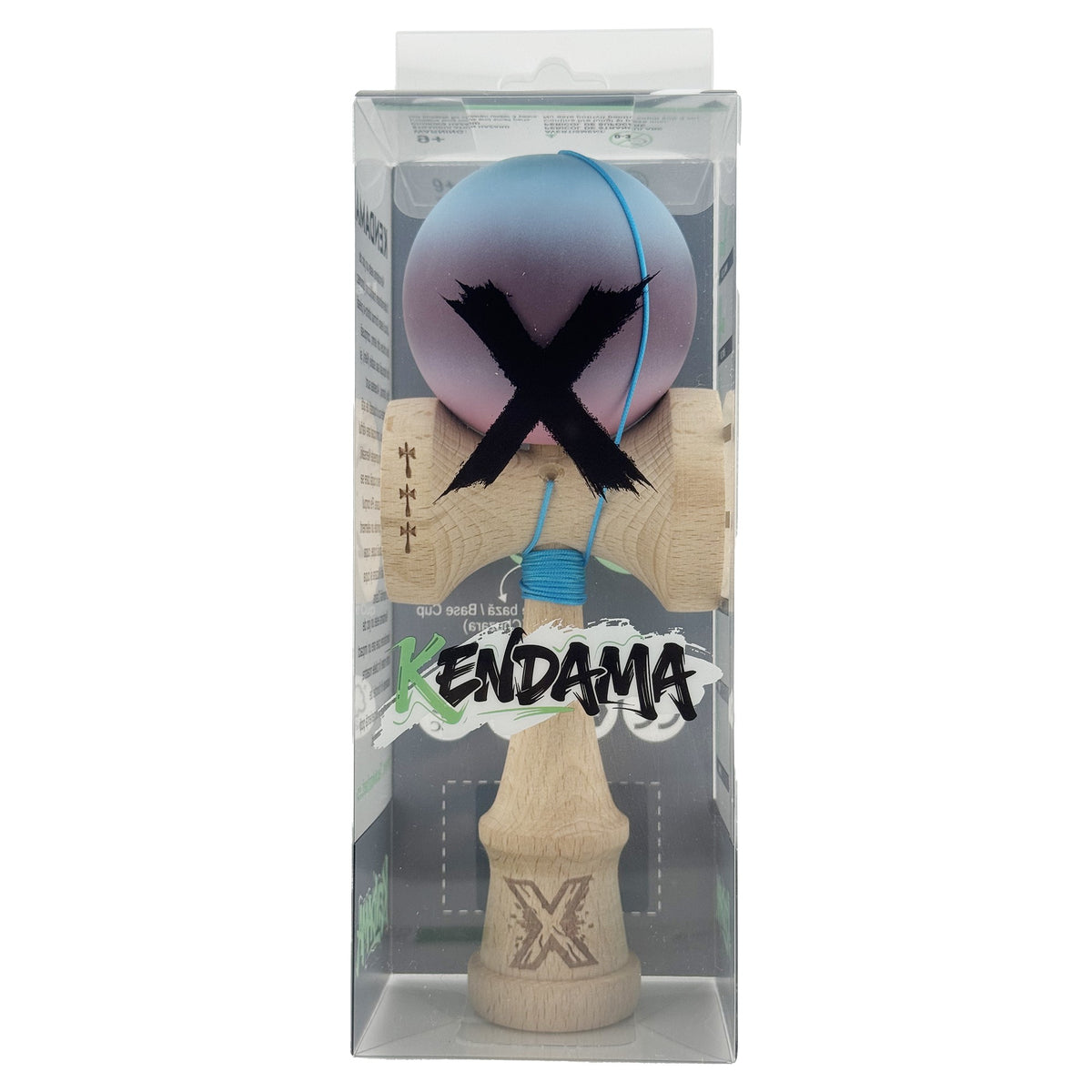 Kendama X Originala, Model Albastru / Mov / Roz in Degrade, Profesionala, Cupe Mari, Rubber Grip, Rulment, Ata 55cm