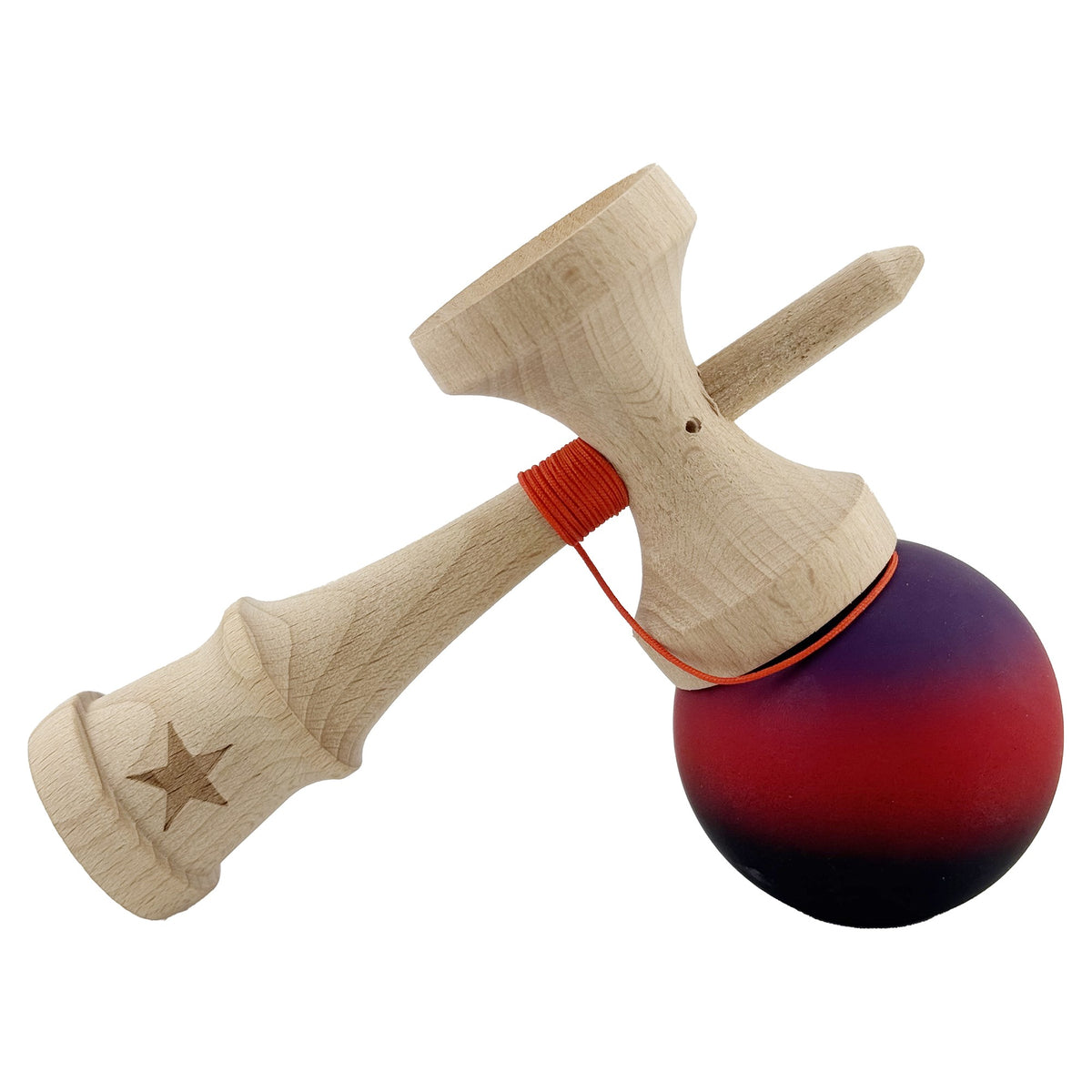 Kendama X Originala, Model Mov / Rosu / Negru in Degrade, Profesionala, Cupe Mari, Rubber Grip, Rulment, Ata 55cm