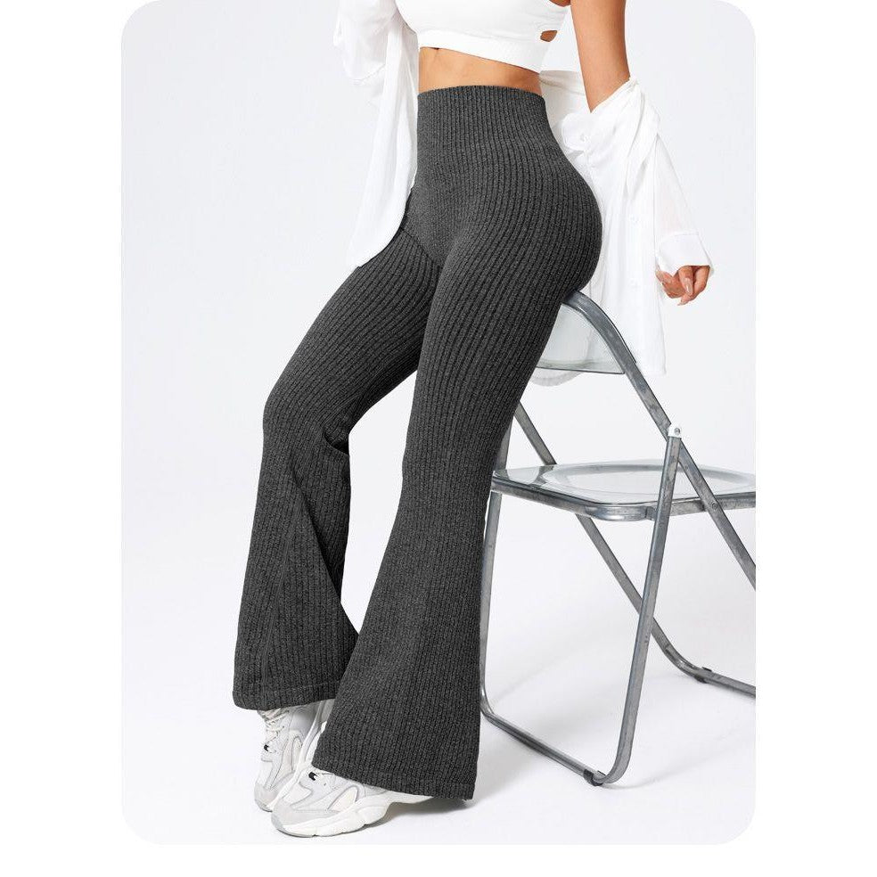 Pantaloni Sport Damă pentru Yoga și Fitness, Croială Evazată cu Talie Înaltă, Material Tricotat Elastic, Negru, Mărime S