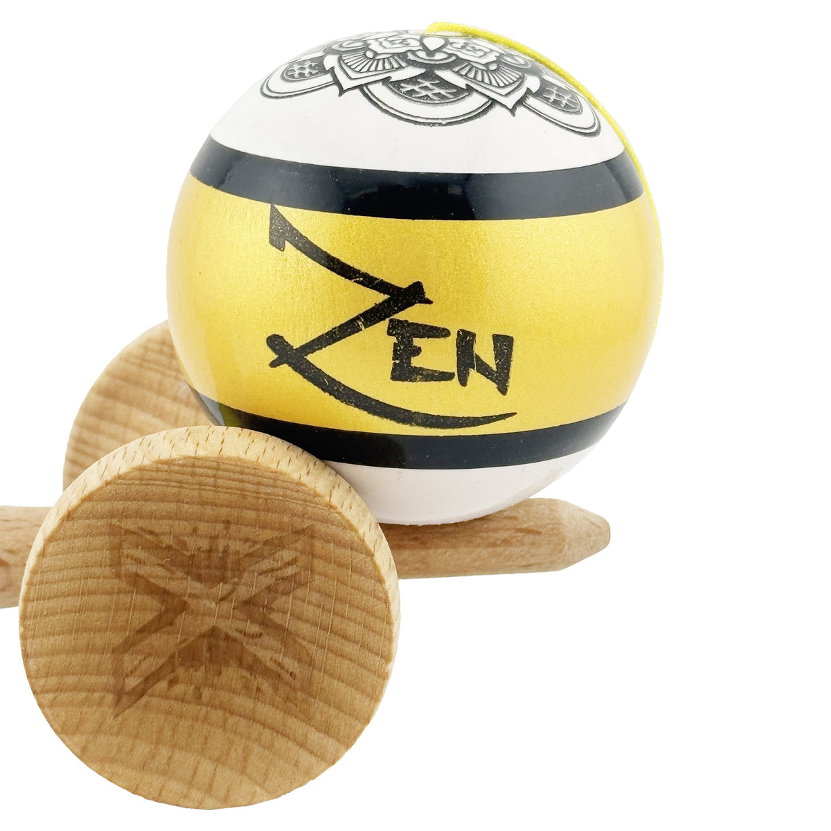 Kendama X Zen Originala, Model Alb / Negru / Gold, Profesionala, Legendary, Cupe Mari, Super Sticky, Rulment, Ata 55cm