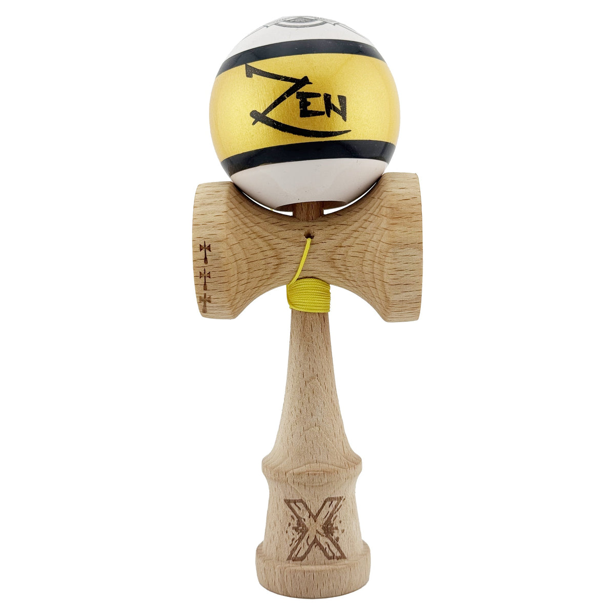 Kendama X Zen Originala, Model Alb / Negru / Gold, Profesionala, Legendary, Cupe Mari, Super Sticky, Rulment, Ata 55cm