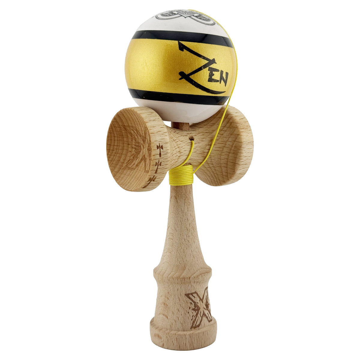 Kendama X Zen Originala, Model Alb / Negru / Gold, Profesionala, Legendary, Cupe Mari, Super Sticky, Rulment, Ata 55cm