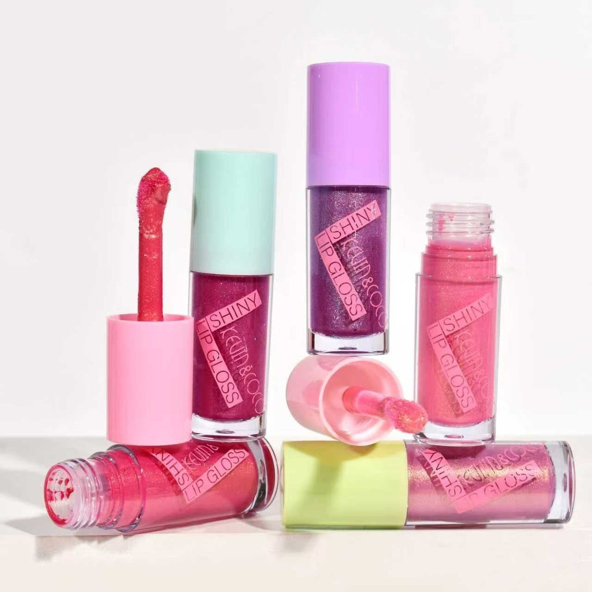 Kevin & Coco Set 5 Rujuri Lip Gloss, Efect Lucios si Sidefat pentru Volum, Dreamy Pink, Multicolor, 5 Bucati