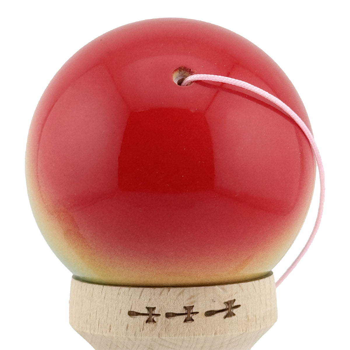 Kendama X Originala, Model Rosu / Galben / Albastru in Degrade, Profesionala, Cupe Mari, Super Sticky, Rulment, Ata 55cm