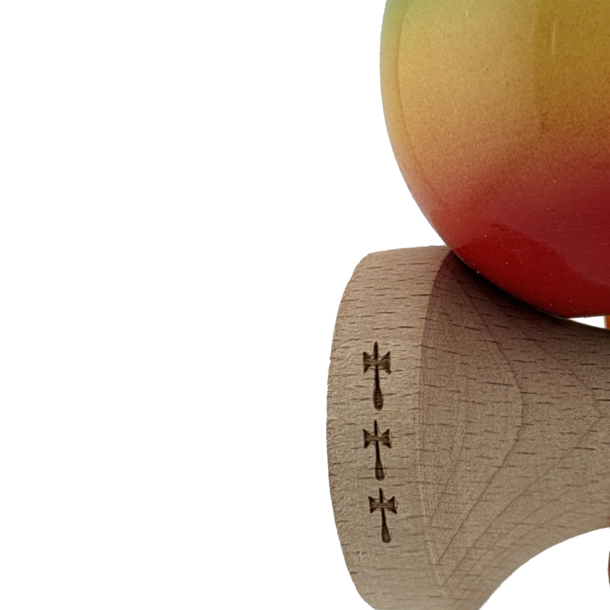 Kendama X Originala, Model Verde / Galben / Rosu in Degrade, Profesionala, Cupe Mari, Super Sticky, Rulment, Ata 55cm