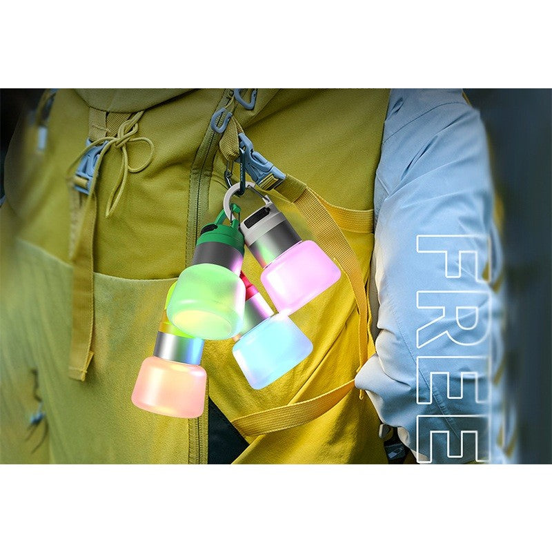 Lampă Portabilă de Camping și Voiaj, Iluminare LED RGB Ambientală, Rezistență la Apă IPX5, Încărcare USB Type-C, Material ABS, 300 mAh, 10 x 5.5 x 5.5 cm, Galben