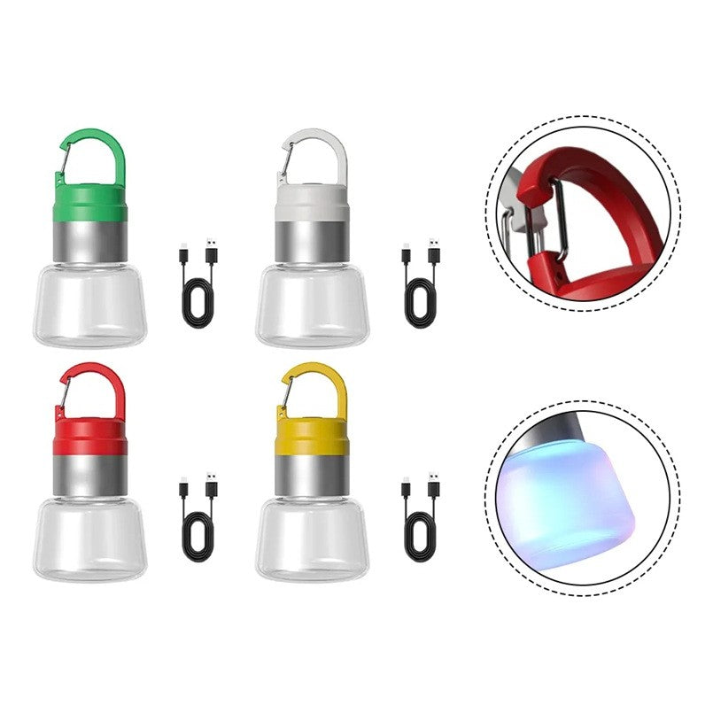 Lampă Portabilă LED RGB pentru Camping și Voiaj, Rezistentă la Apă IPX5, Încărcare USB Type-C, Baterie 300 mAh, Material ABS, 10 x 5.5 x 5.5 cm, Alb