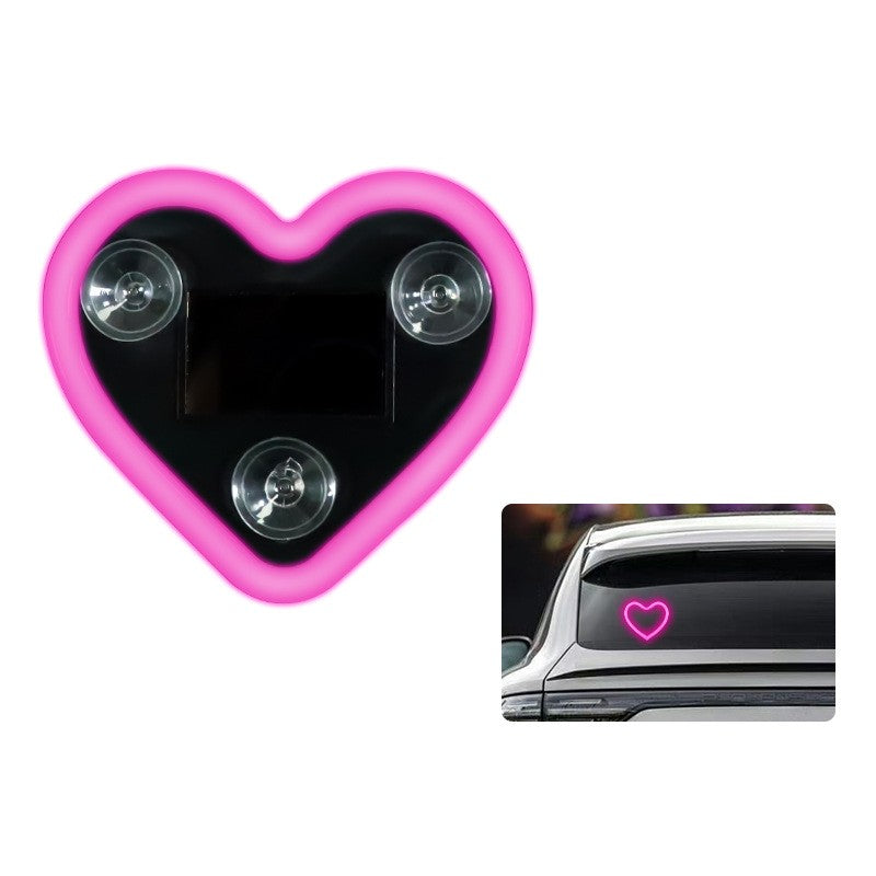 Lumină Auto Ambientală, Model Inimă cu Încărcare Solară și USB Type-C, Afișaj Baterie, Material ABS, 9.7 x 8.4 x 1.6 cm, Roz
